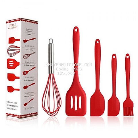 Bộ Dụng Cụ Làm Bánh 5 Món Silicone Cao Cấp Cho Nhà Bếp - Tặng Set 5 Kẹp Miệng Túi