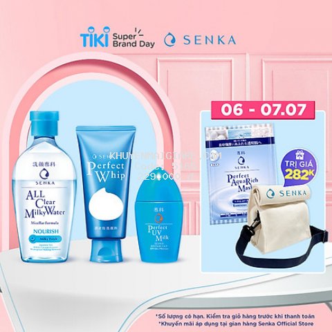 Bộ sản phẩm bảo vệ & làm sạch toàn diện Senka (Sữa chống nắng UV Milk 40ml + Nước sữa tẩy trang Milky 230ml + SRM Whip 120g)