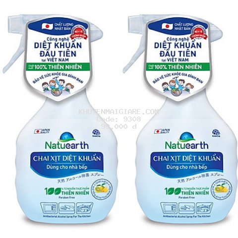 Combo 2 Chai xịt diệt khuẩn Natuearth 410 ml - Chuyên diệt khuẩn cho nhà bếp và da tay - với 100% nguyên liệu thiên nhiên theo công nghệ Nhật Bản