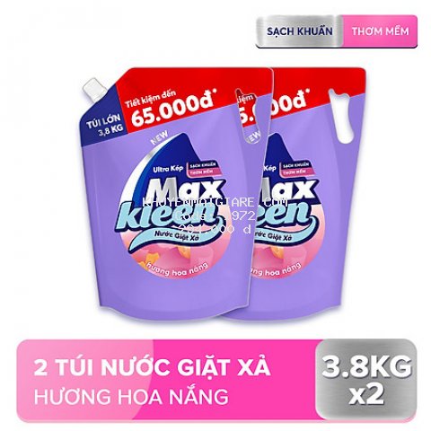 Combo 2 Túi Nước Giặt Xả Maxkleen Hương Hoa Nắng (3.8kg/túi)