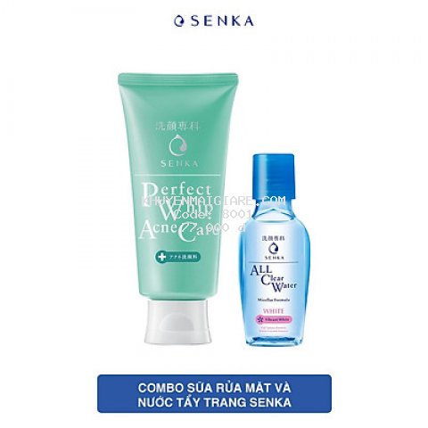 Combo Sữa rửa mặt dành cho da mụn Senka Perfect Whip Acne Care 100g + Nước tẩy trang Senka All Clear White 70ml