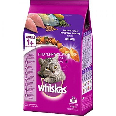 Đồ Ăn Cho Mèo Lớn Whiskas Vị Cá Thu Túi 1.2 Kg 