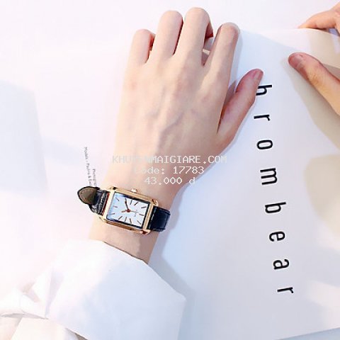 Đồng hồ thời trang nữ Huans Hmv1, mặt chữ nhật dây da 