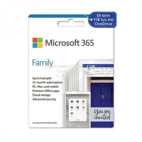 Phần mềm Microsoft 365 Family English APAC EM Subscr 1YR Medialess P6 (6GQ-01144) - Hàng Chính Hãng