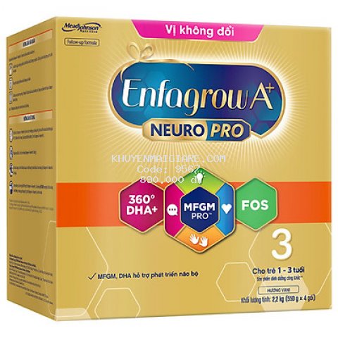 Sữa bột Enfagrow A+ Neuropro 3 2.2kg cho trẻ từ 1 – 3 tuổi (Bao bì mới)