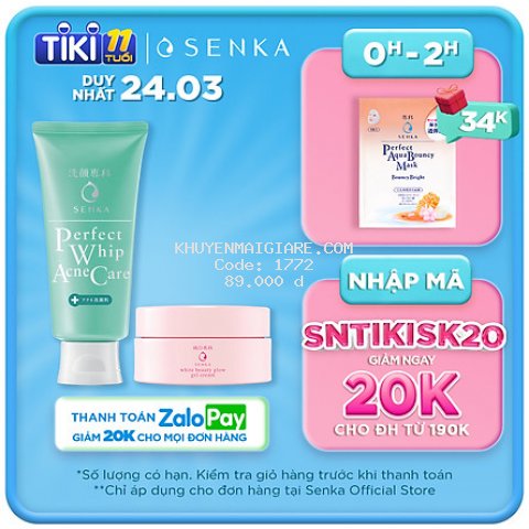 Sữa rửa mặt dành cho da mụn Senka Perfect Whip Acne Care 100g - Tặng Kem dưỡng trắng da ban đêm Senka 15g