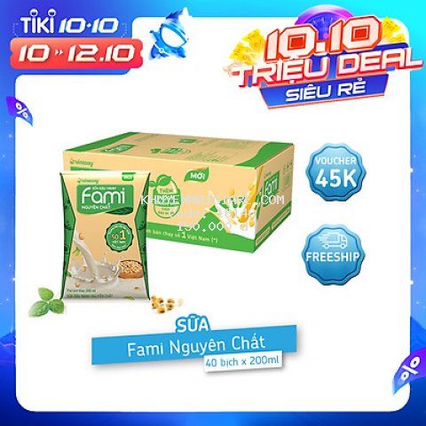 Thùng Sữa đậu nành Fami nguyên chất (200ml x 40 Bịch)