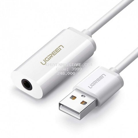 USB Sound Card - Cáp chuyển từ cổng USB ra audio 3.5mm hỗ trợ Mic và Tai Nghe Ugreen 30712 - Hàng Chính Hãng