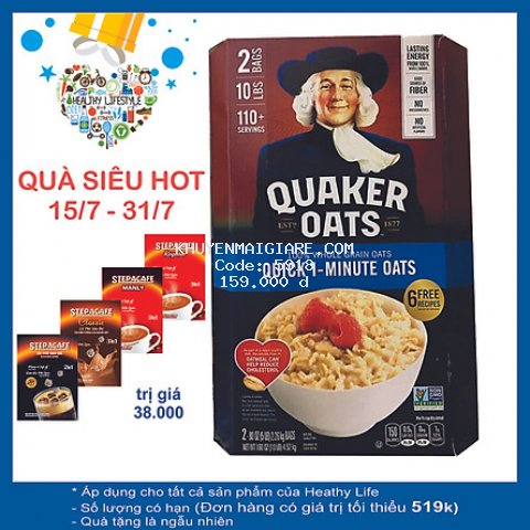 Yến Mạch Quaker Oats Quick - 1 Minute 4.52kg ( Dạng Hạt Cán Vỡ nk my  )