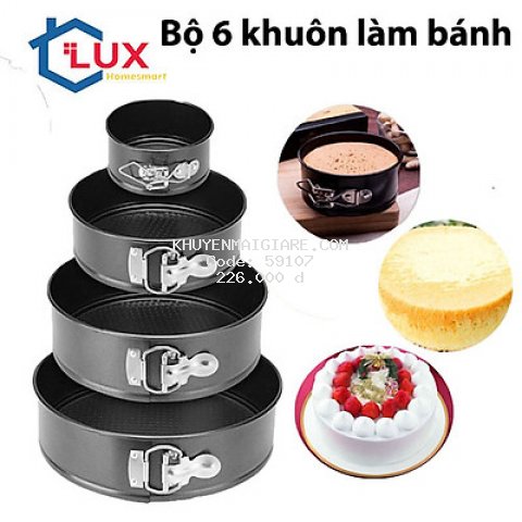  Bộ 6 khuôn nướng bánh chống dính đế rời có khóa