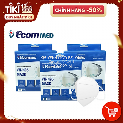 Khẩu Trang N95 EcomMed Combo 3 Hộp (10 cái/Hộp)