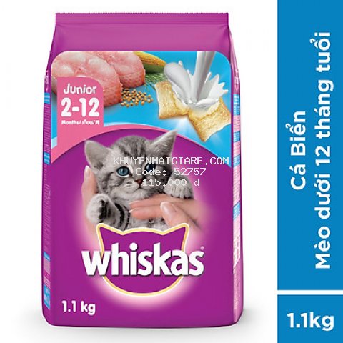 Thức ăn mèo con Whiskas vị cá biển & sữa 1.1kg