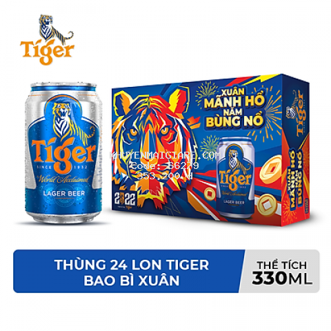 Thùng 24 lon bia Tiger 330ml - Bao bì Xuân